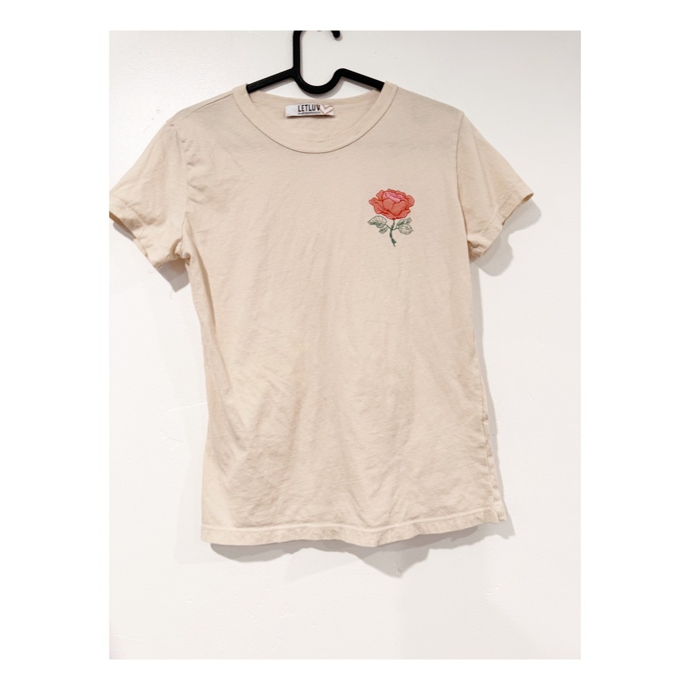 Anthropologie Letluv Rose Graphic Tee Cream Beige Cotton Short Sleeve Shirt M
